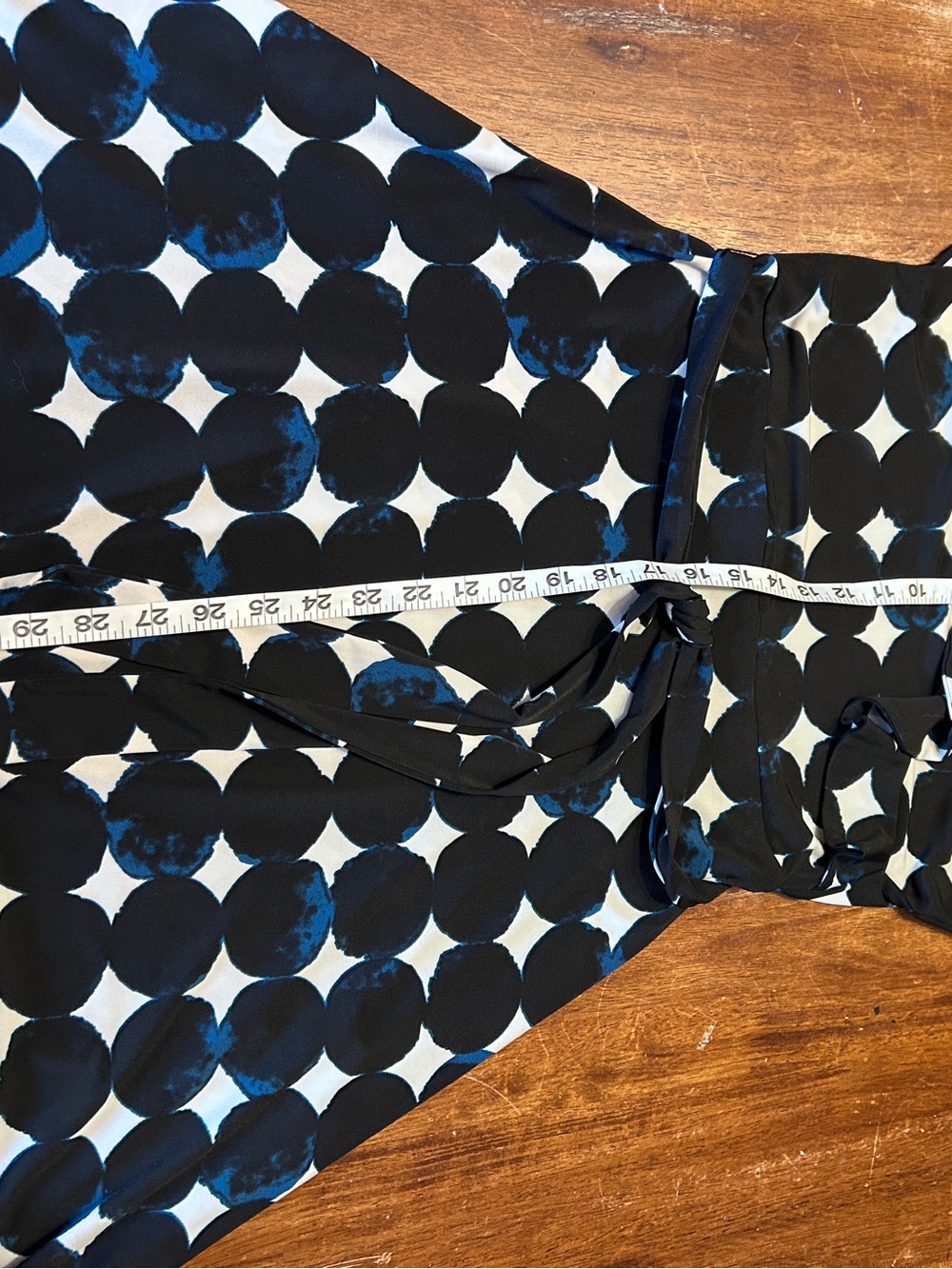 Leota Sleeveless Professional Black, White, Blue  Polka Dot Faux Wrap Dress - Picture 6 of 7